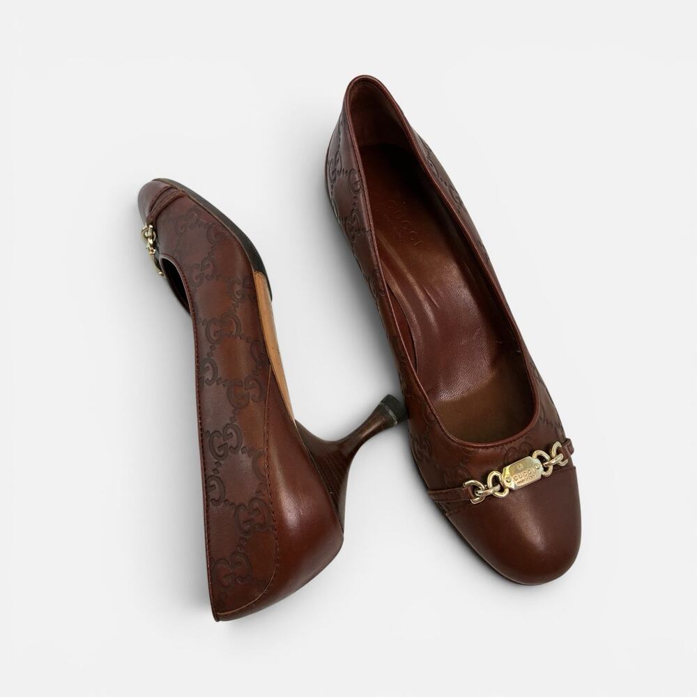 Gucci Guccissima Brown Leather Pumps Heels Gold Horsebit Logo Size 36C Italy - Picture 5 of 6